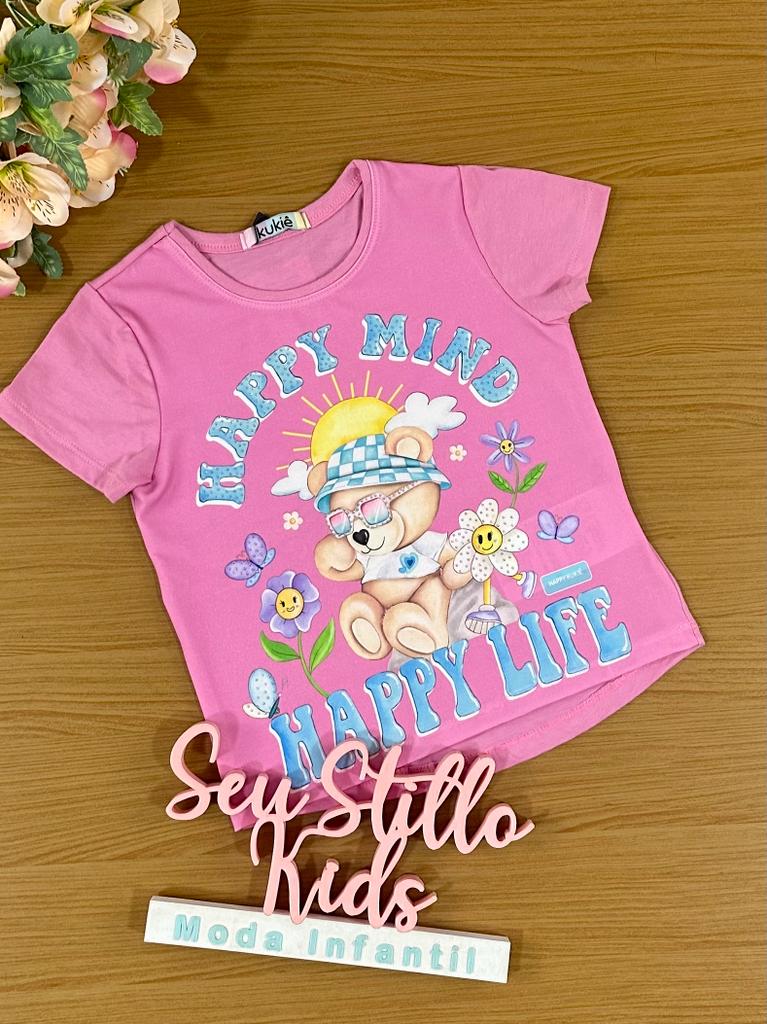 Blusa Infantil Kukie Verão Rosa Ursinho Love