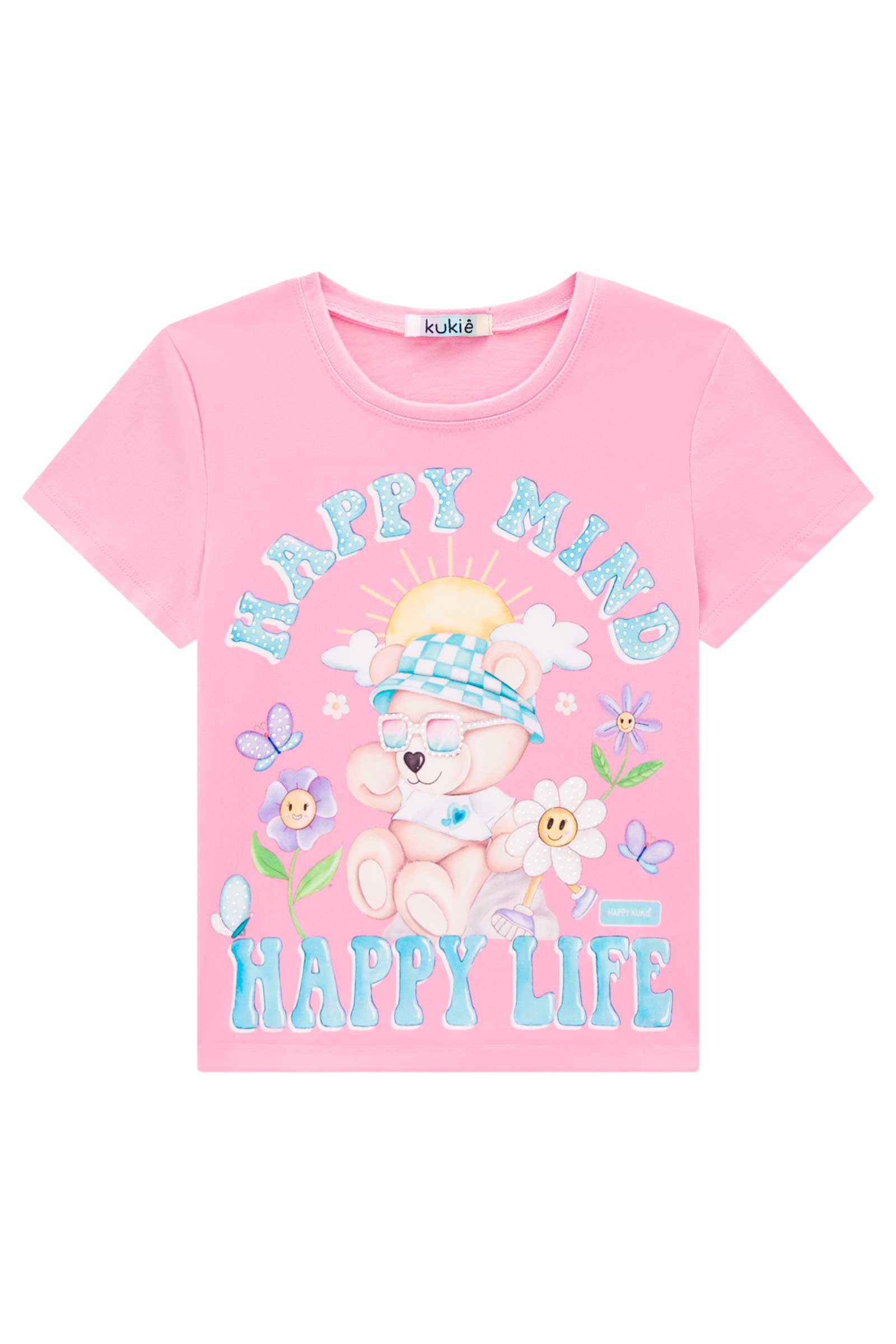 Blusa Infantil Kukie Verão Rosa Ursinho Love