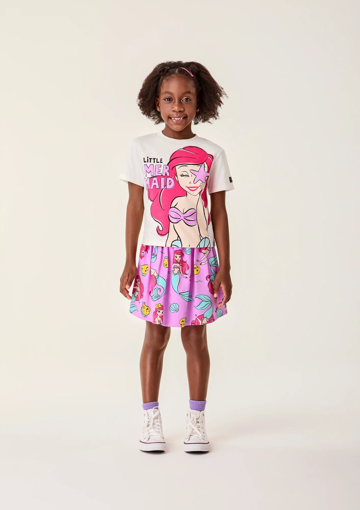 Conjunto Infantil Menina Bimbi com Saia Lilás e Blusa Ariel Disney