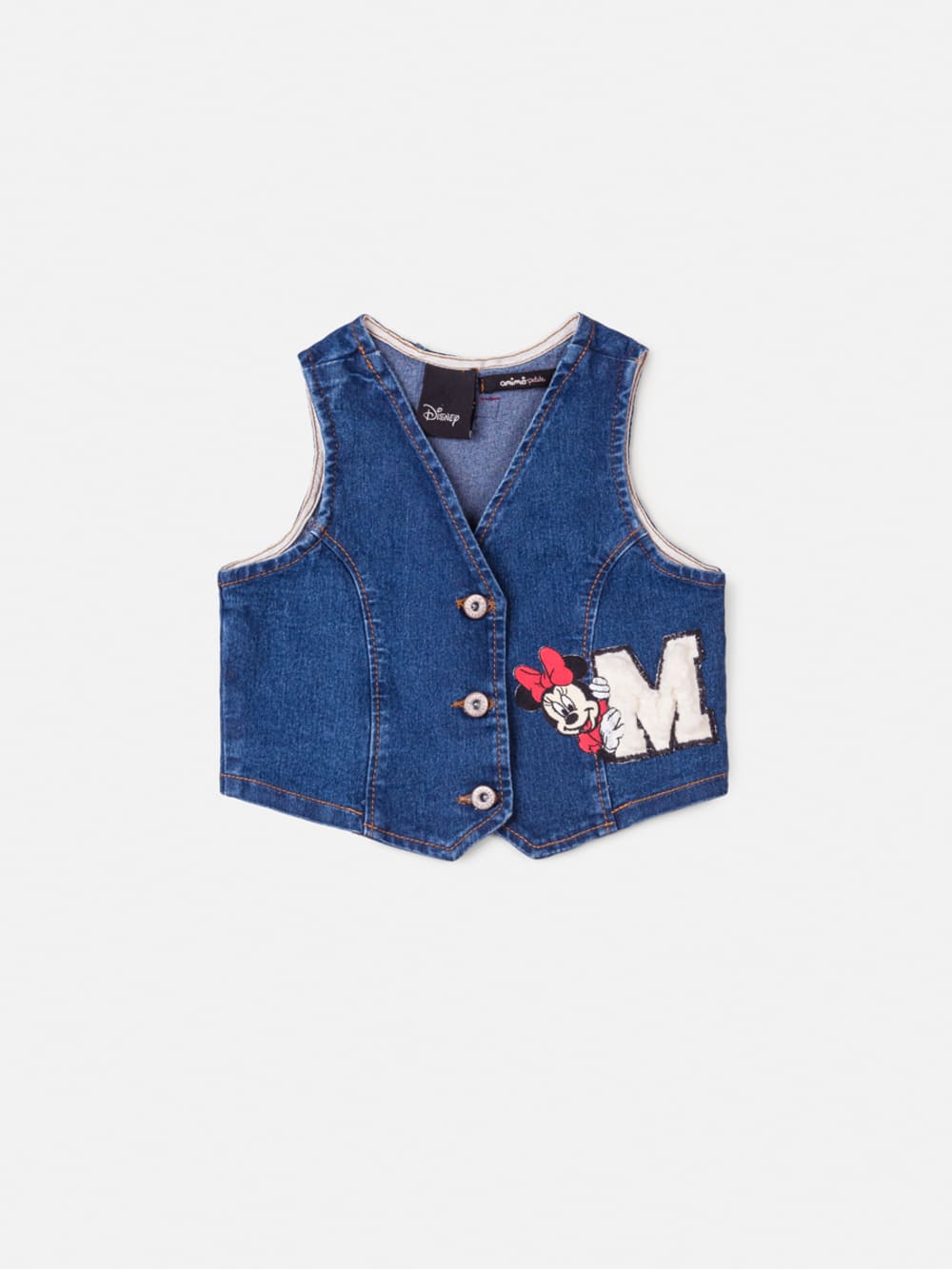 Conjunto Infantil Animê Verão Shorts e Colete Jeans Minnie Disney