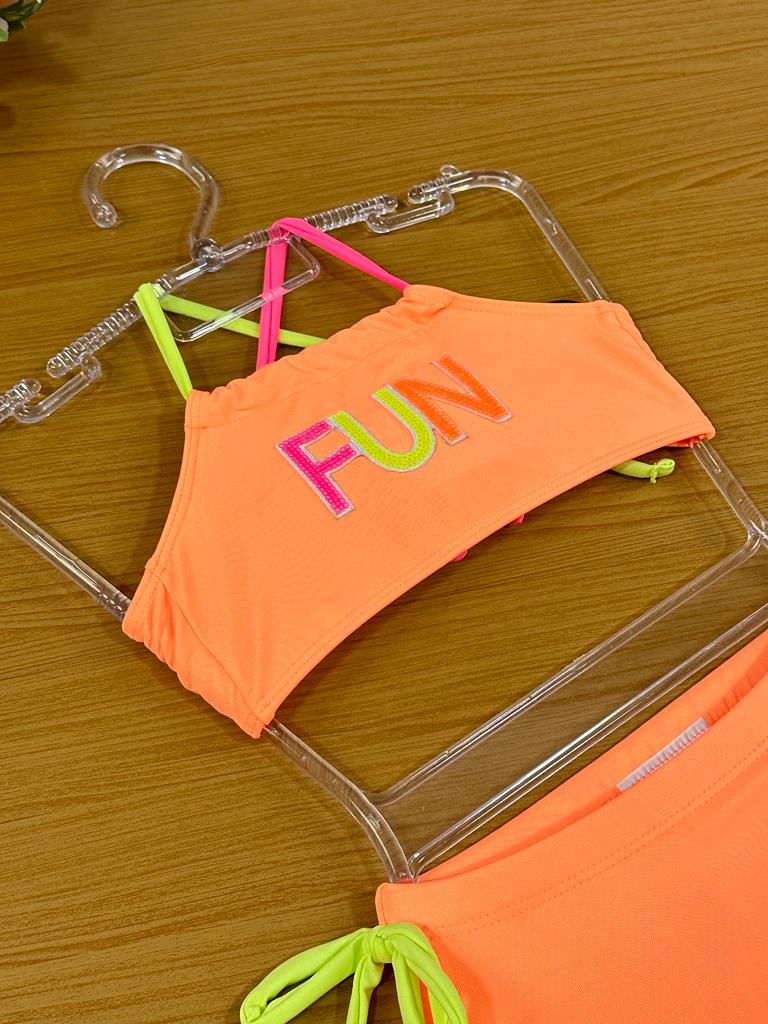 Biquíni Infantil Kukie Verão Laranja Neon Fun