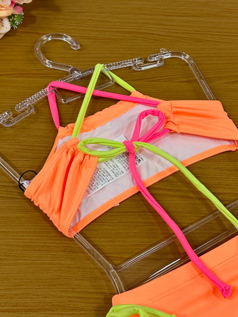 Biquíni Infantil Kukie Verão Laranja Neon Fun