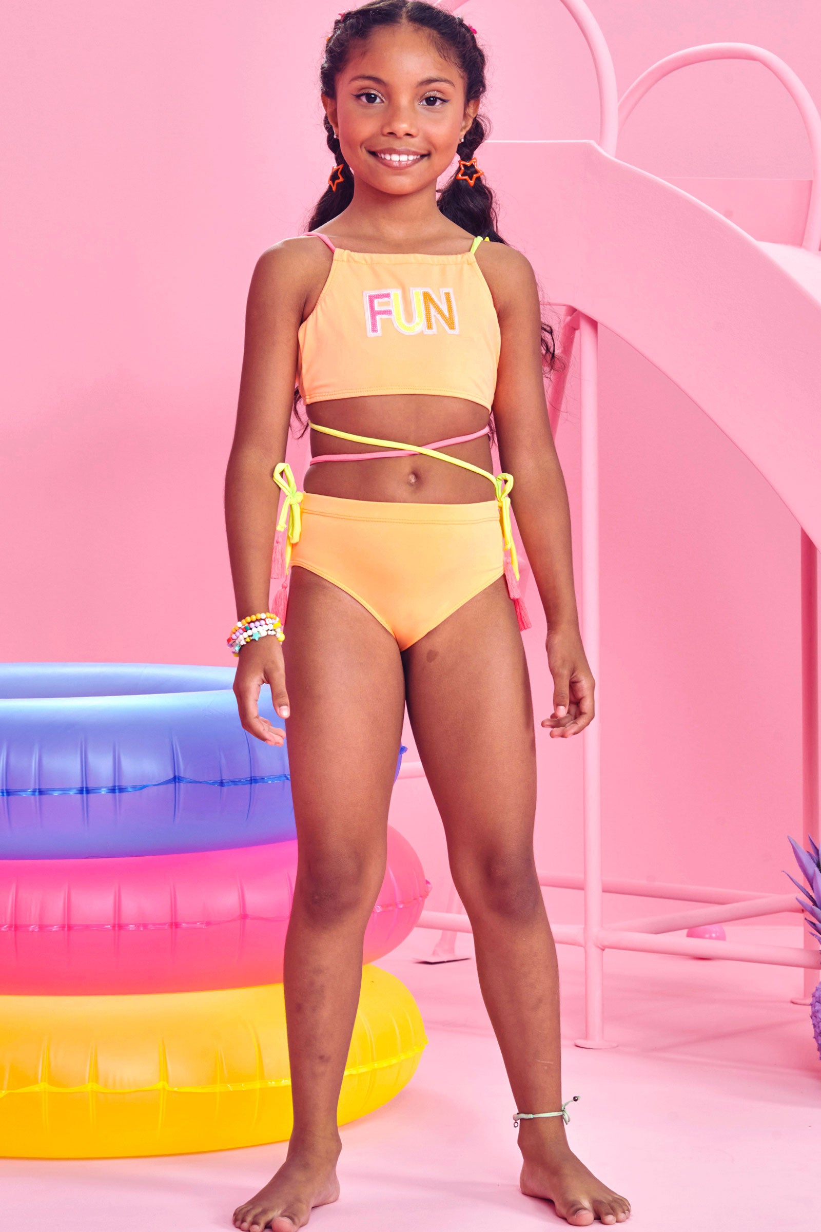 Biquíni Infantil Kukie Verão Laranja Neon Fun