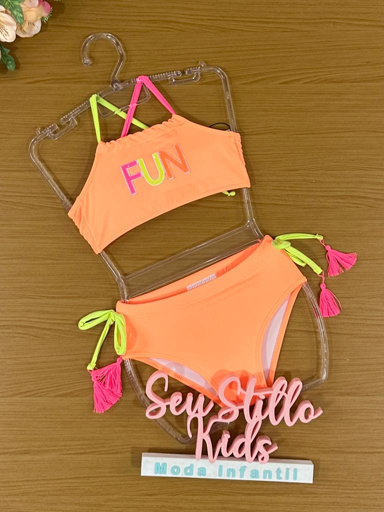 Biquíni Infantil Kukie Verão Laranja Neon Fun