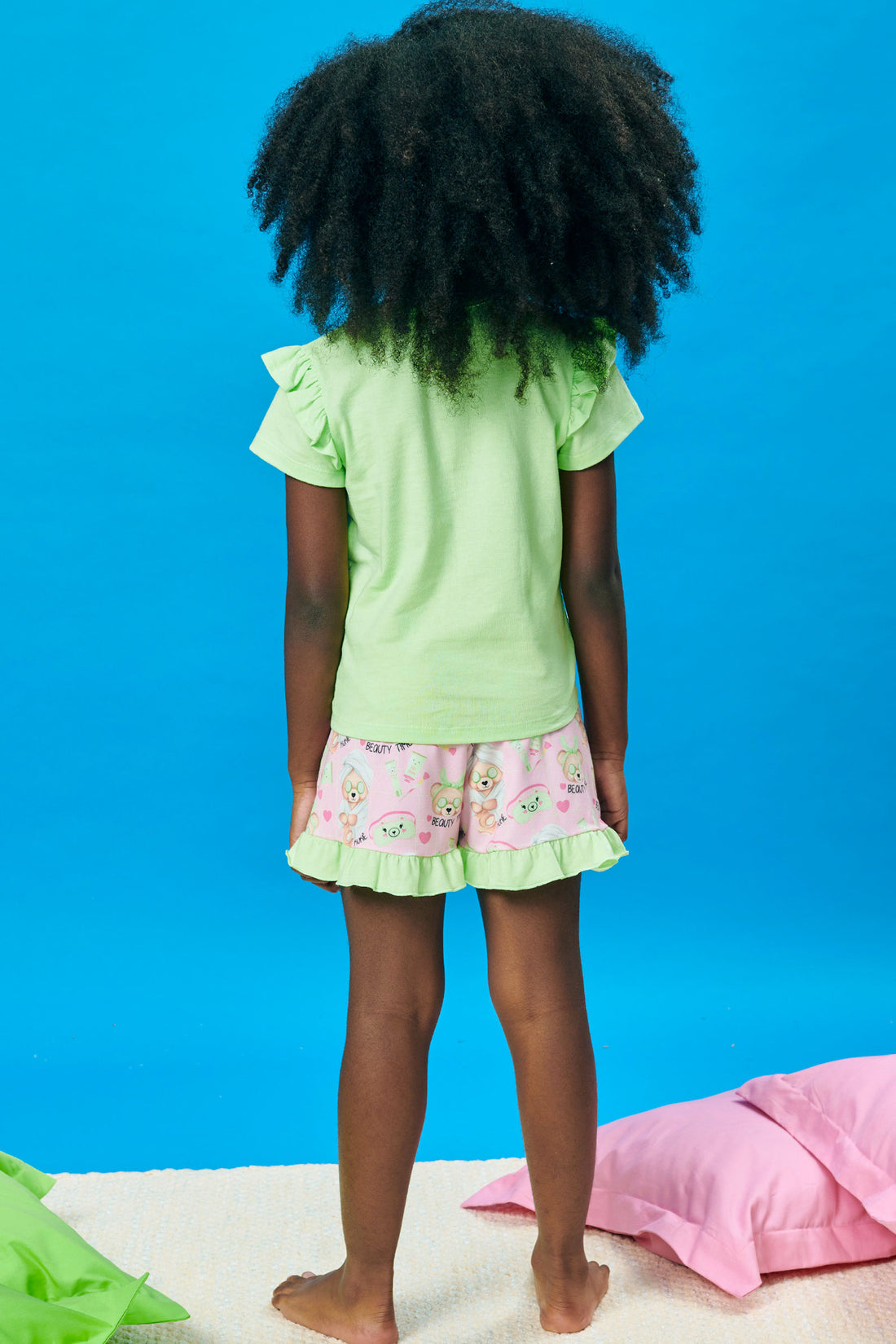 Pijama Infantil Kukie Verão Com Shorts e Blusa Verde Ursinha Spa