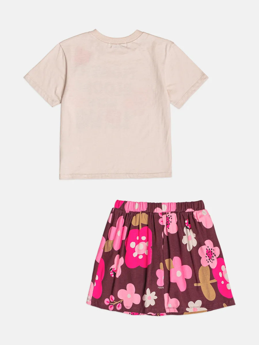 Conjunto Infantil Bimbi Inverno com Saia e Blusa Manga Flowers