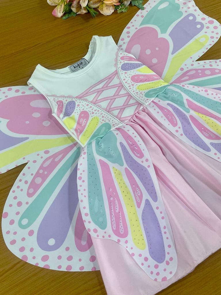 Fantasia Infantil Kukie Verão Borboletinha com Asa e Shorts