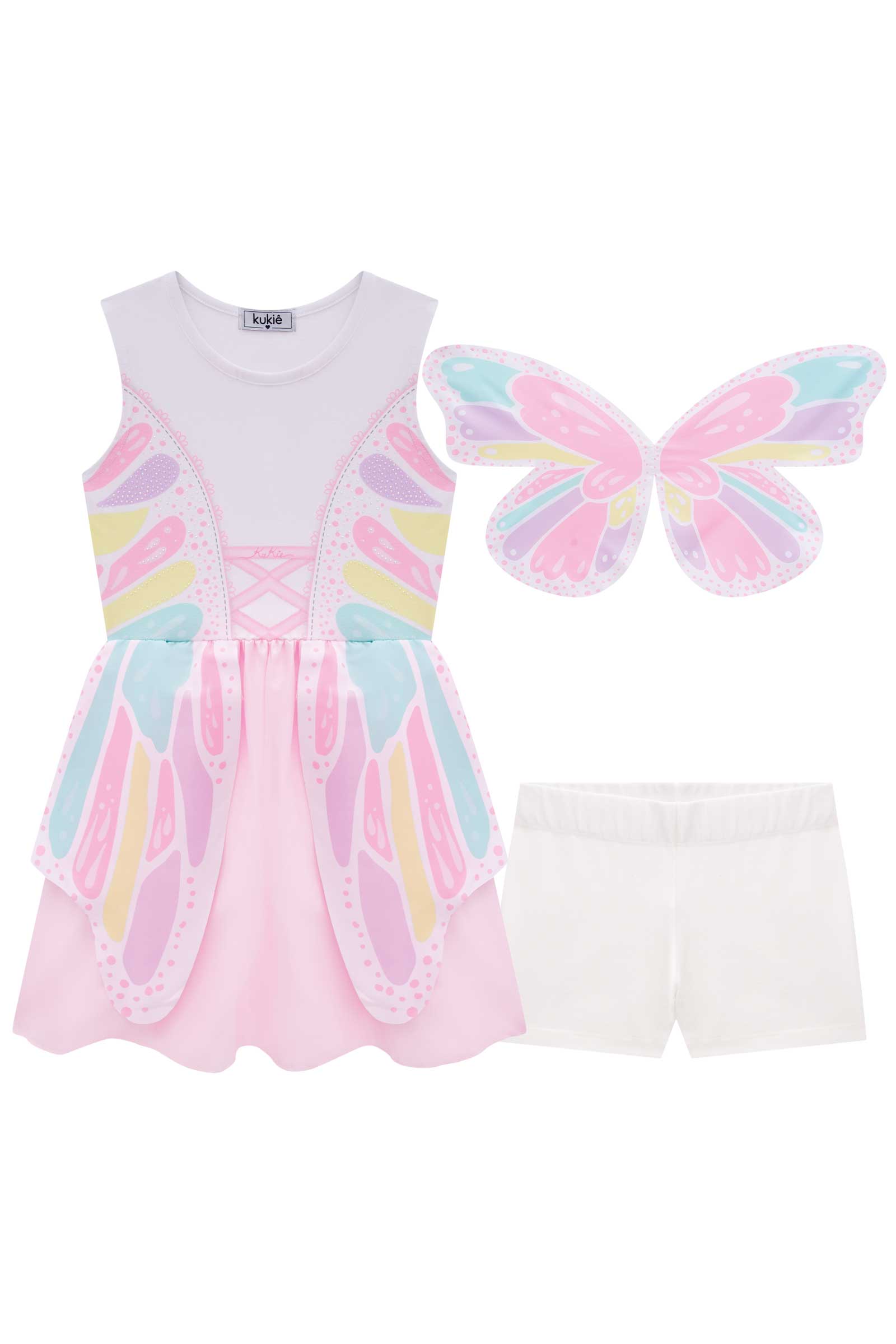 Fantasia Infantil Kukie Verão Borboletinha com Asa e Shorts