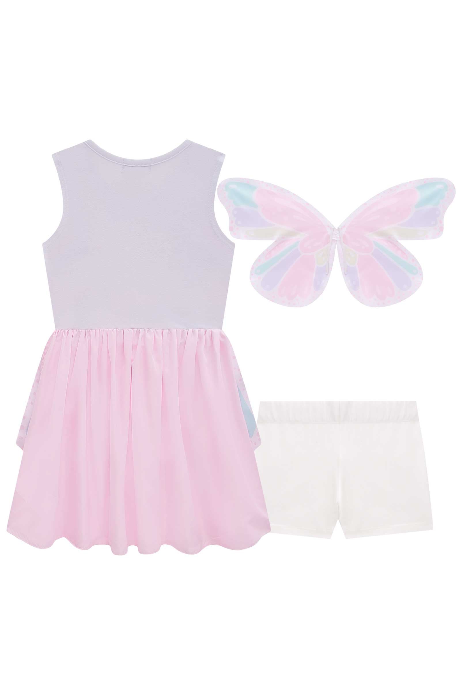 Fantasia Infantil Kukie Verão Borboletinha com Asa e Shorts
