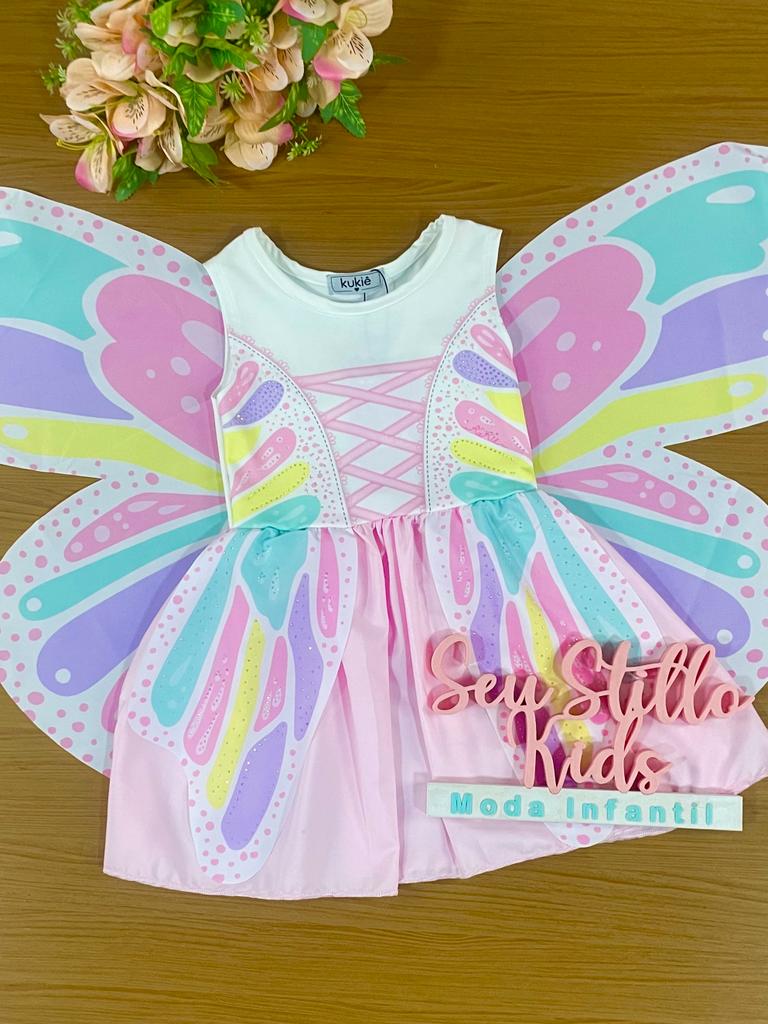 Fantasia Infantil Kukie Verão Borboletinha com Asa e Shorts