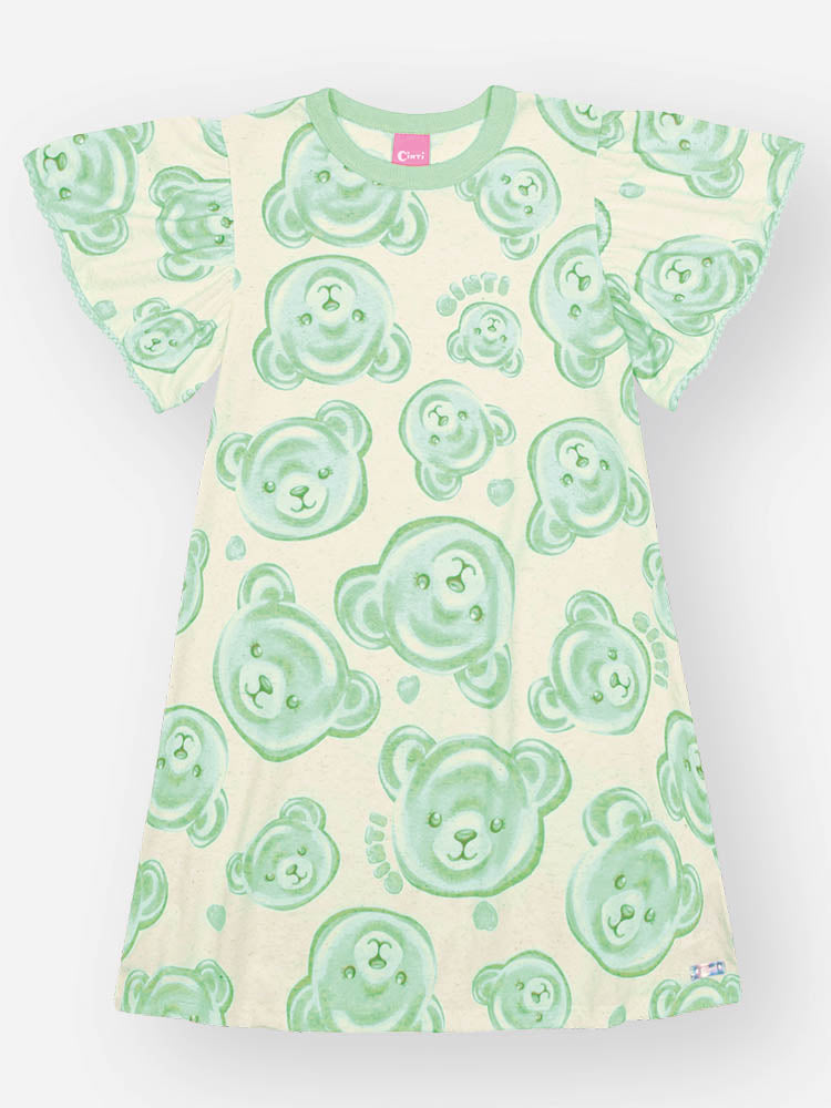 Vestido Infantil Cinti Verão Verde Ursinhas