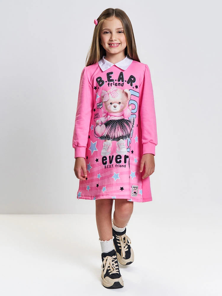 Vestido Infantil Cinti Inverno Rosa Ursinha Lovely