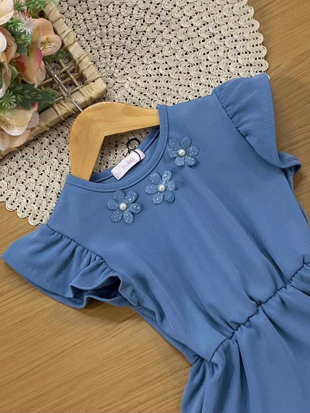 Vestido Infantil Kukiê Azul Florzinha