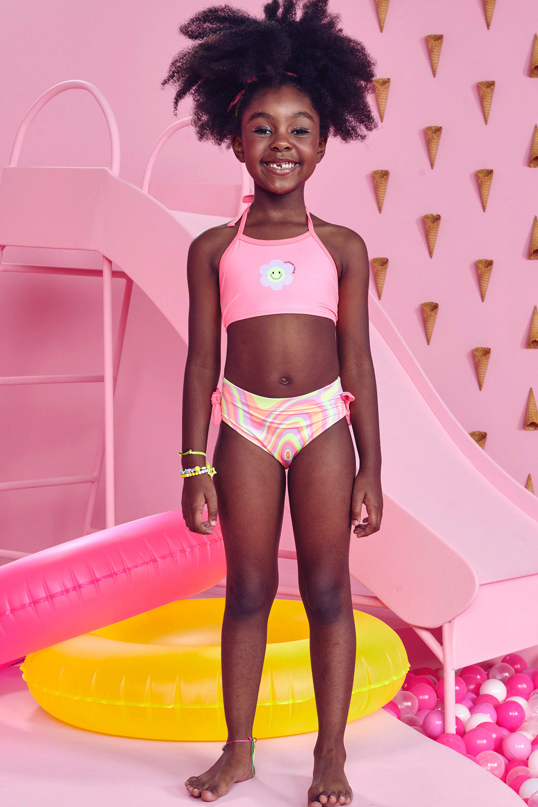 Biquíni Infantil Kukie Verão Rosa Neon Florzinha