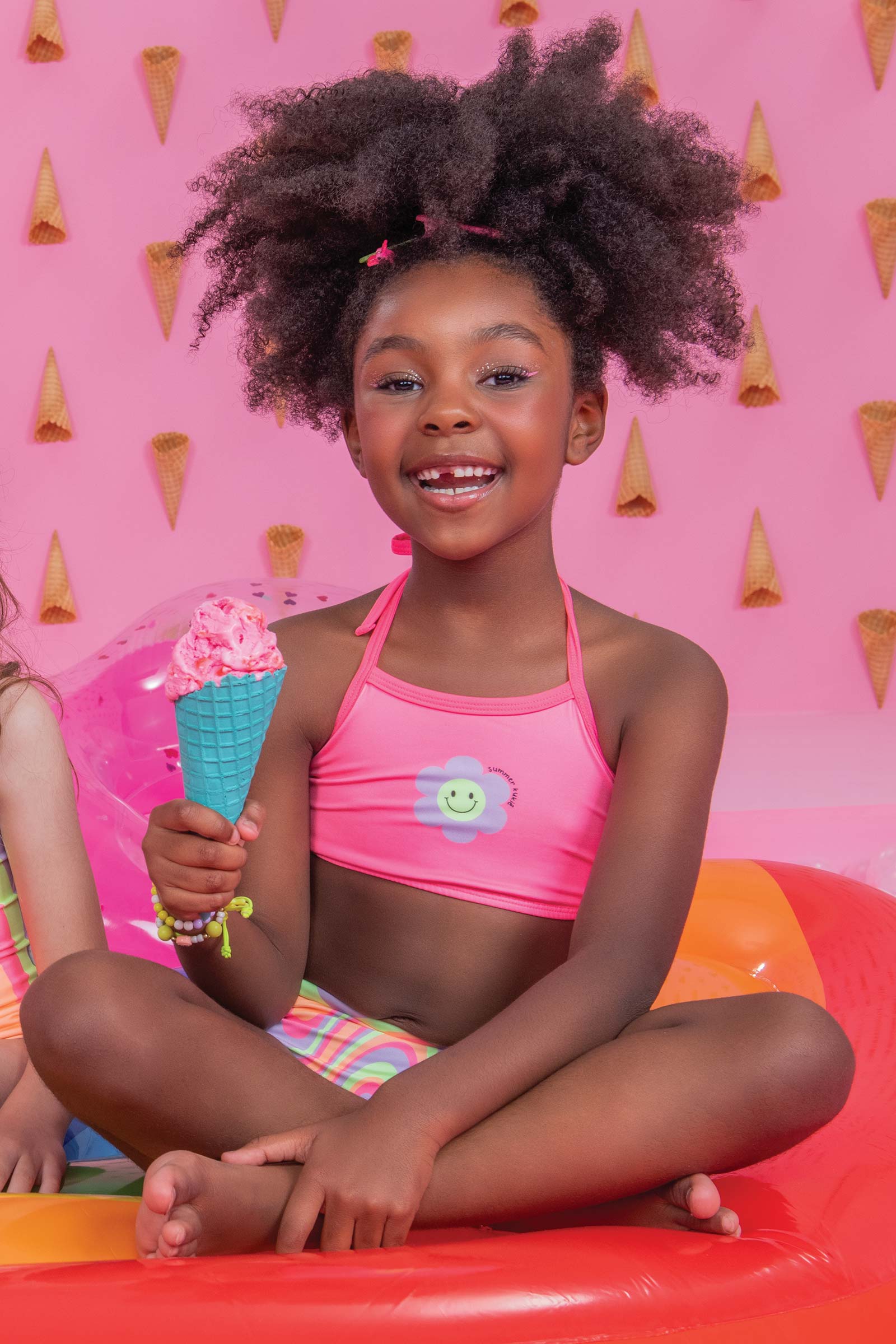Biquíni Infantil Kukie Verão Rosa Neon Florzinha