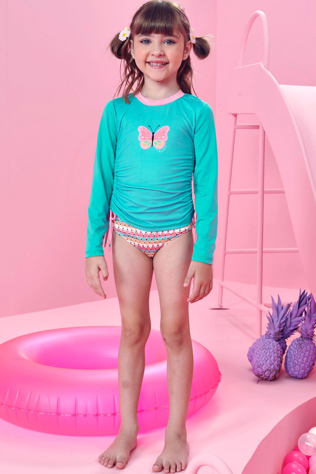 Biquíni Infantil Kukie Verão Com Blusa Manga Longa e Calcinha
