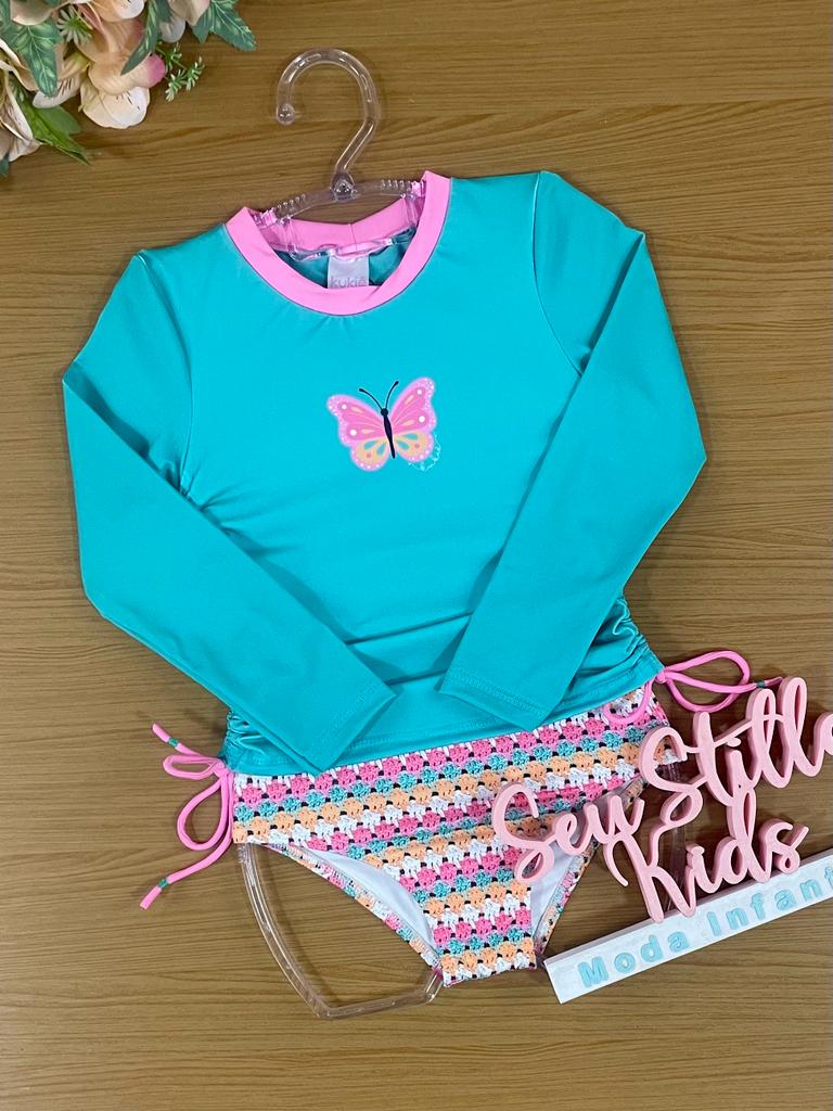 Biquíni Infantil Kukie Verão Com Blusa Manga Longa e Calcinha