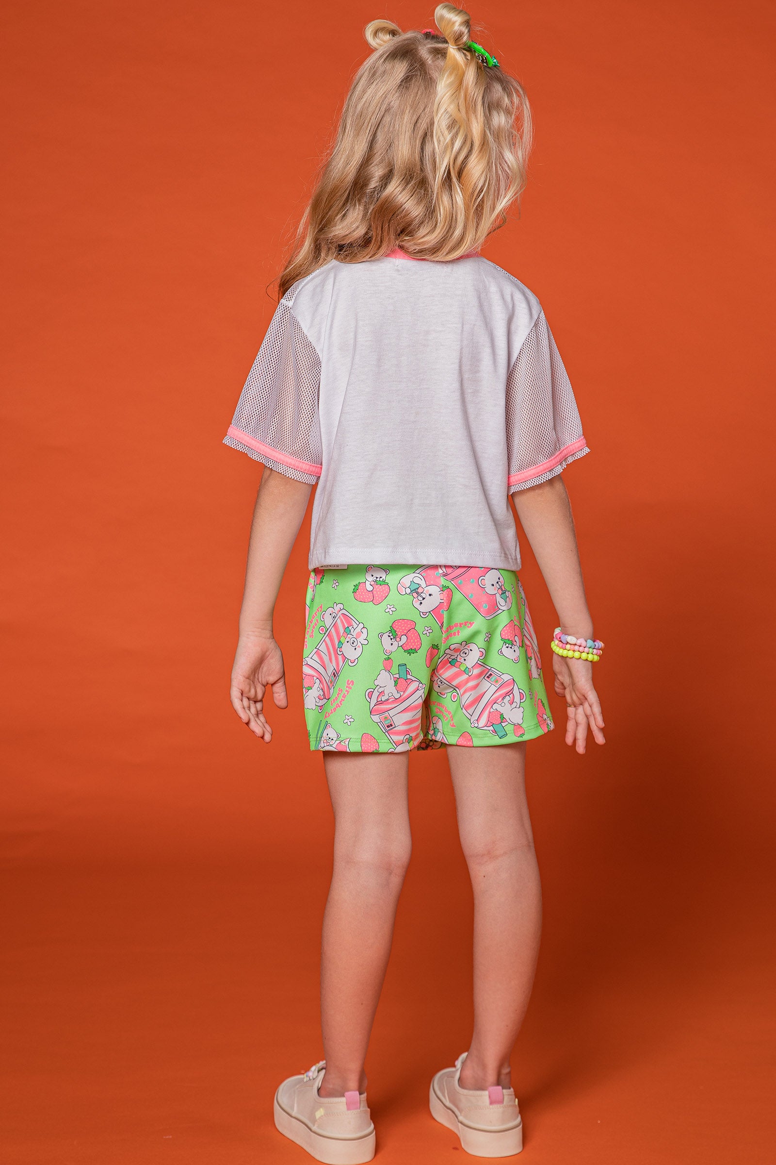Conjunto Infantil Kukie Verão Com Shorts Saia e Blusa Ursinho Milk