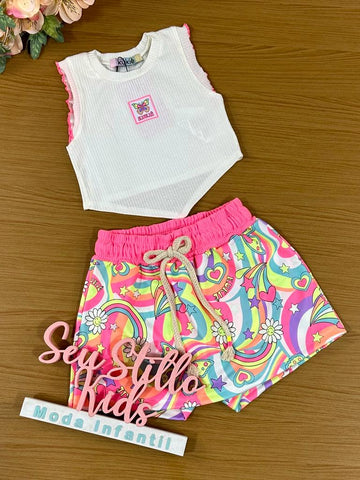 Conjunto Infantil Kukie Verão Com Shorts Saia e Blusa Borboleta