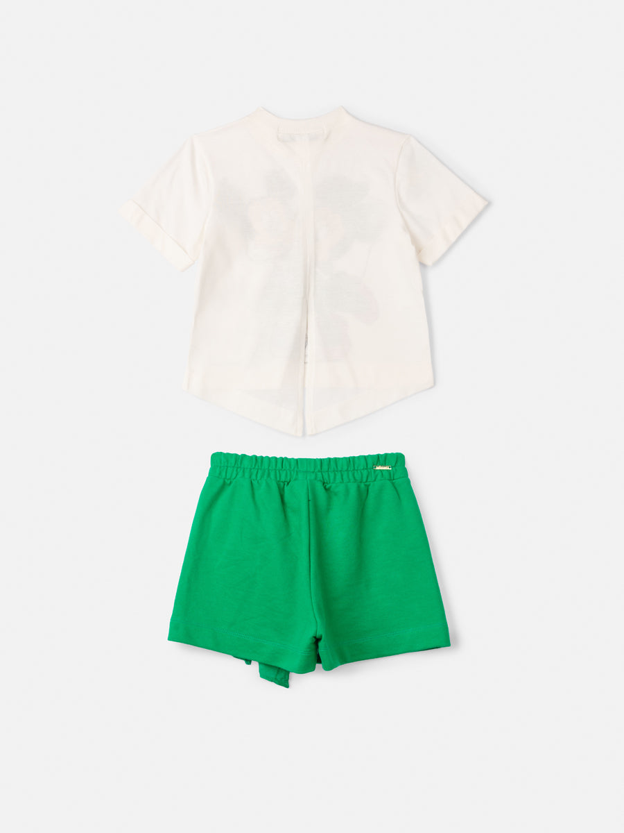 Conjunto Infantil Animê Verão Shorts Verde e Blusa Minnie e Mickey Disney