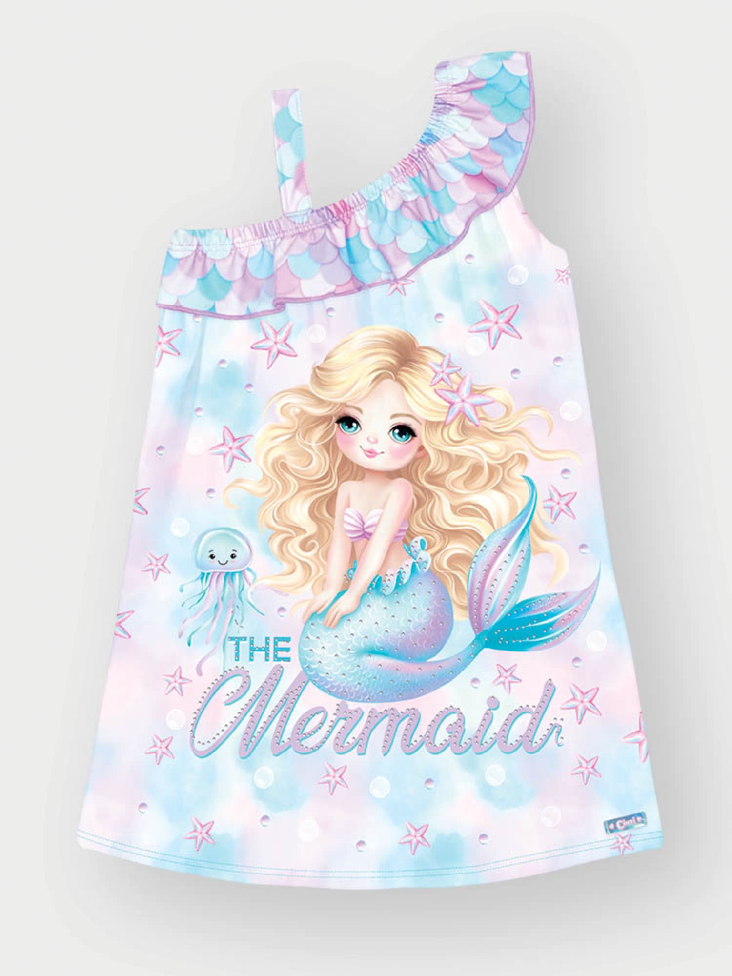 Vestido Infantil Cinti Verão Colorido Sereia com Strass