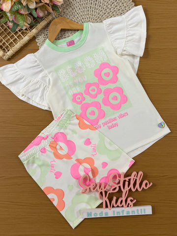 Conjunto Infantil Cinti Inverno  com Shorts e Blusa Manga Curta Verde Bloom