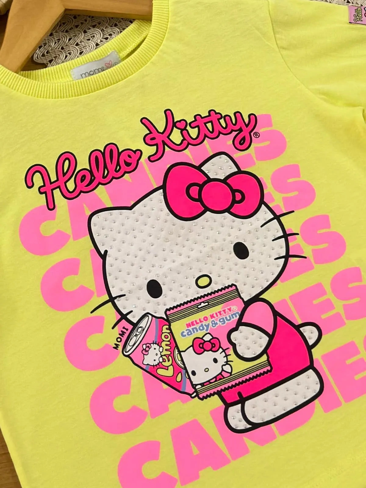 Blusa Infantil Menina Momi Amarela Hello Kitty Strass