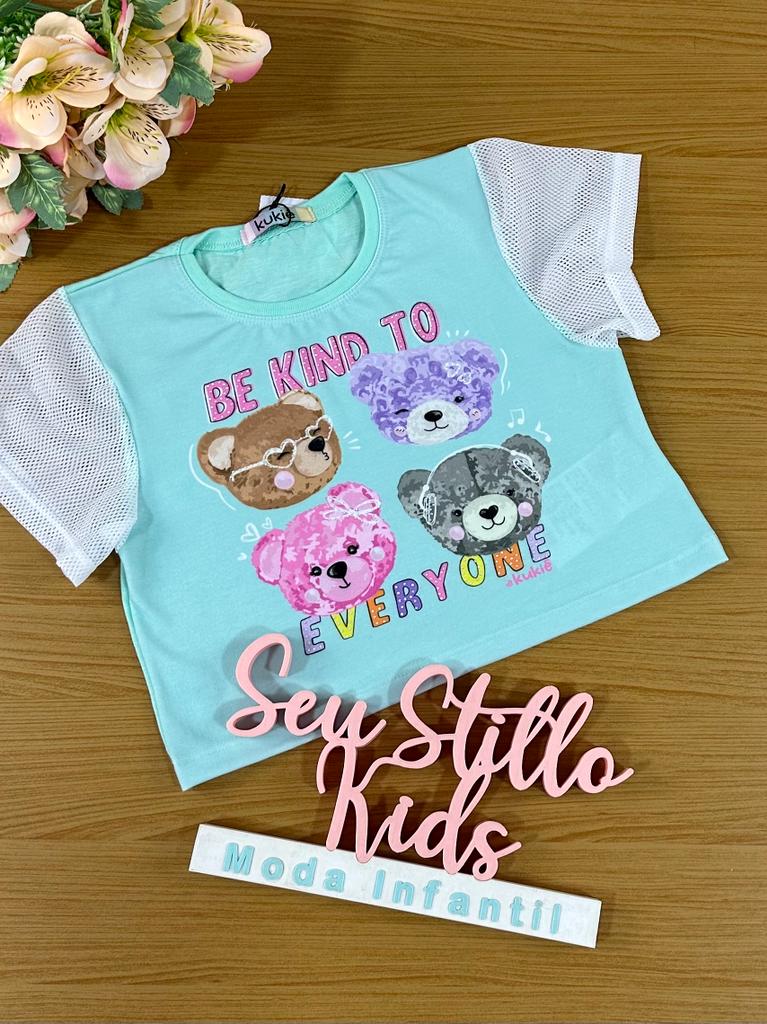 Blusa Infantil Kukie Verão Azul Ursinhos