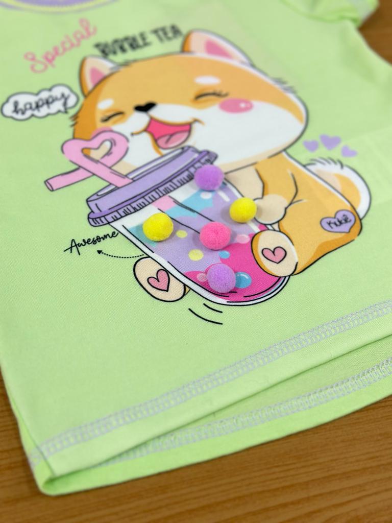 Blusa Infantil Kukie Verão Verde Gatinho Milk