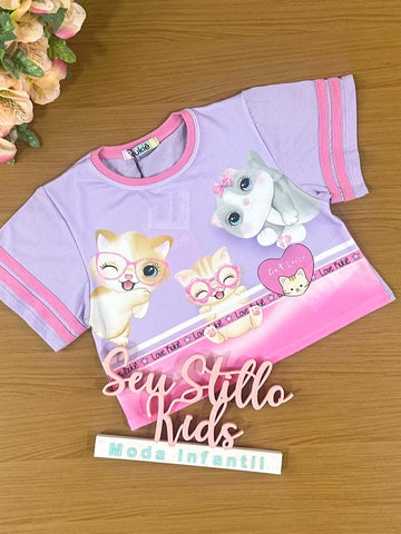 Blusa Infantil Kukie Verão Lilás Gatinho Love