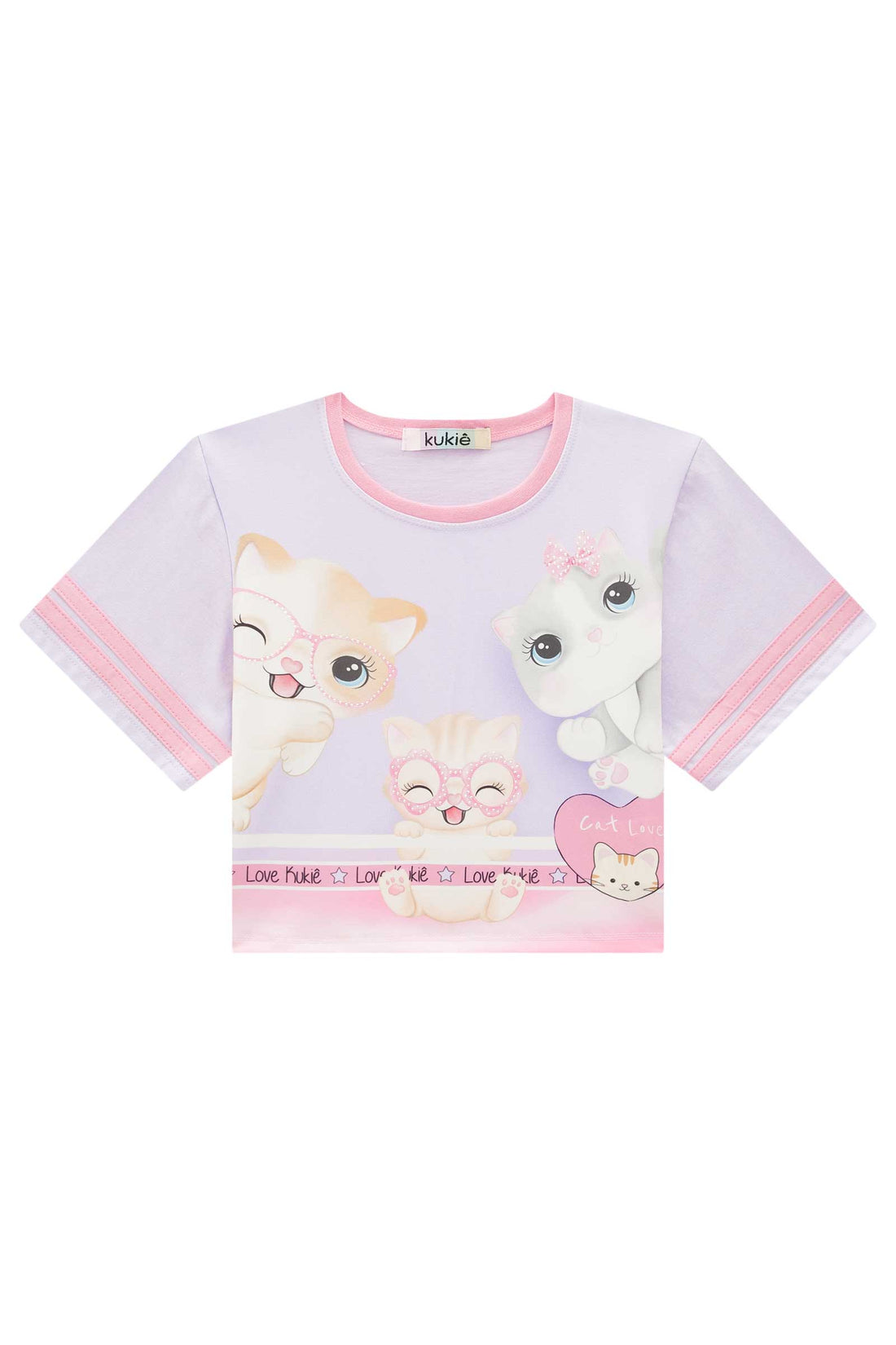 Blusa Infantil Kukie Verão Lilás Gatinho Love