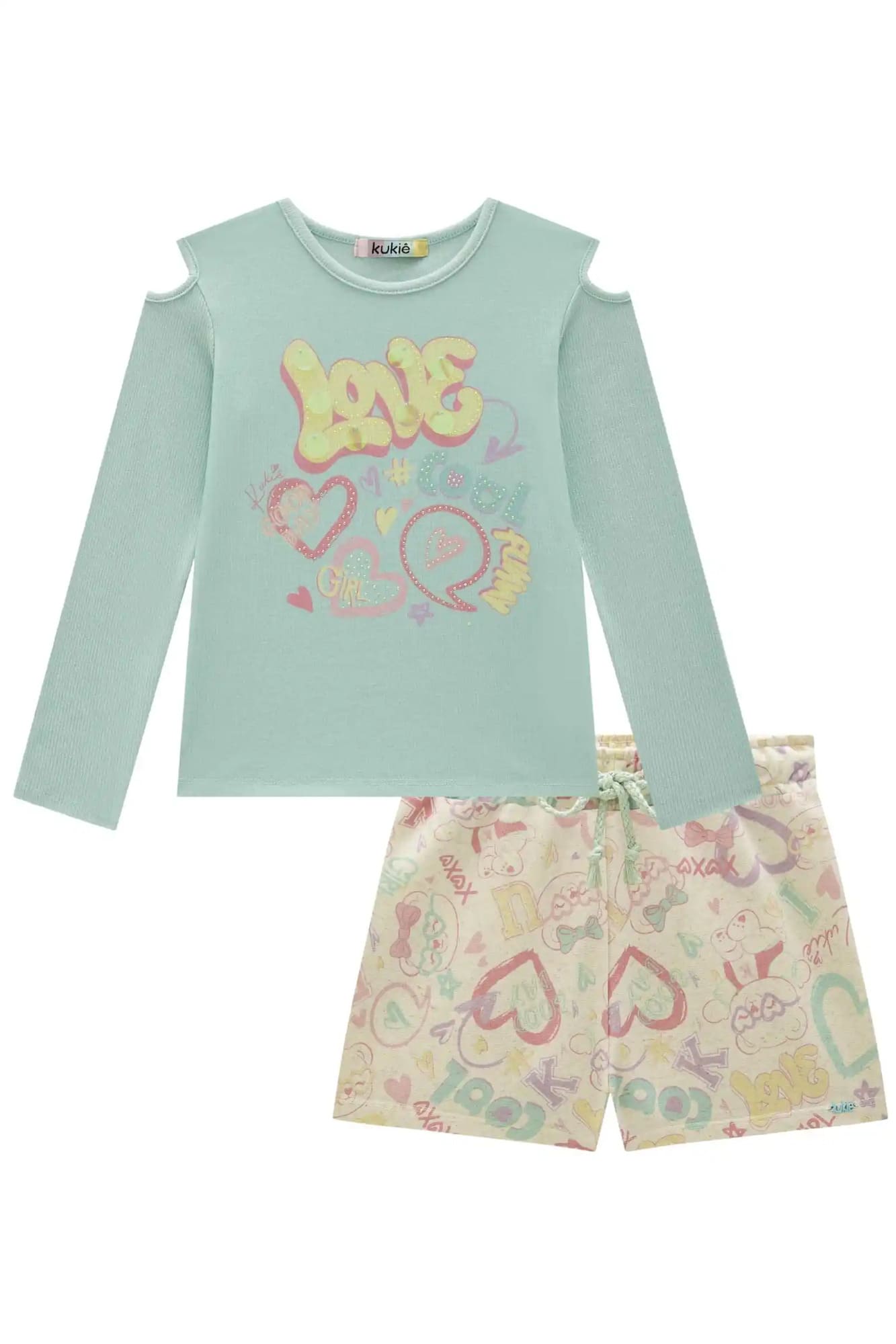 Conjunto Infantil Kukiê Inverno com Shorts e Blusa Manga Longa Azul Love
