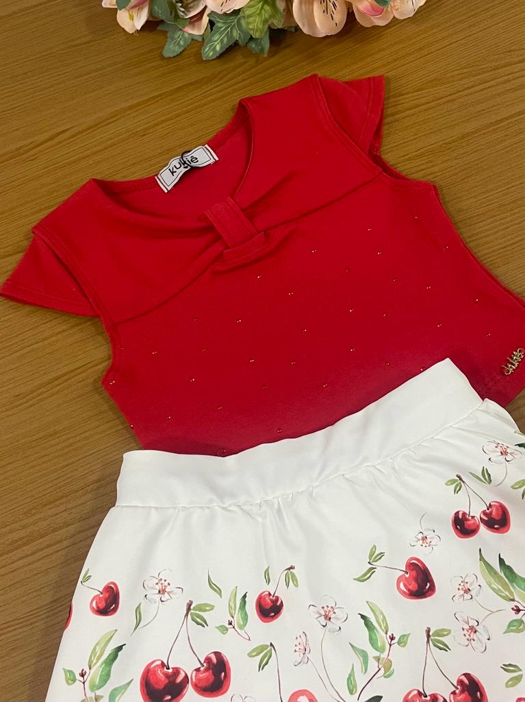 Conjunto Infantil Kukie Verão Com Saia e Blusa Cerejinha