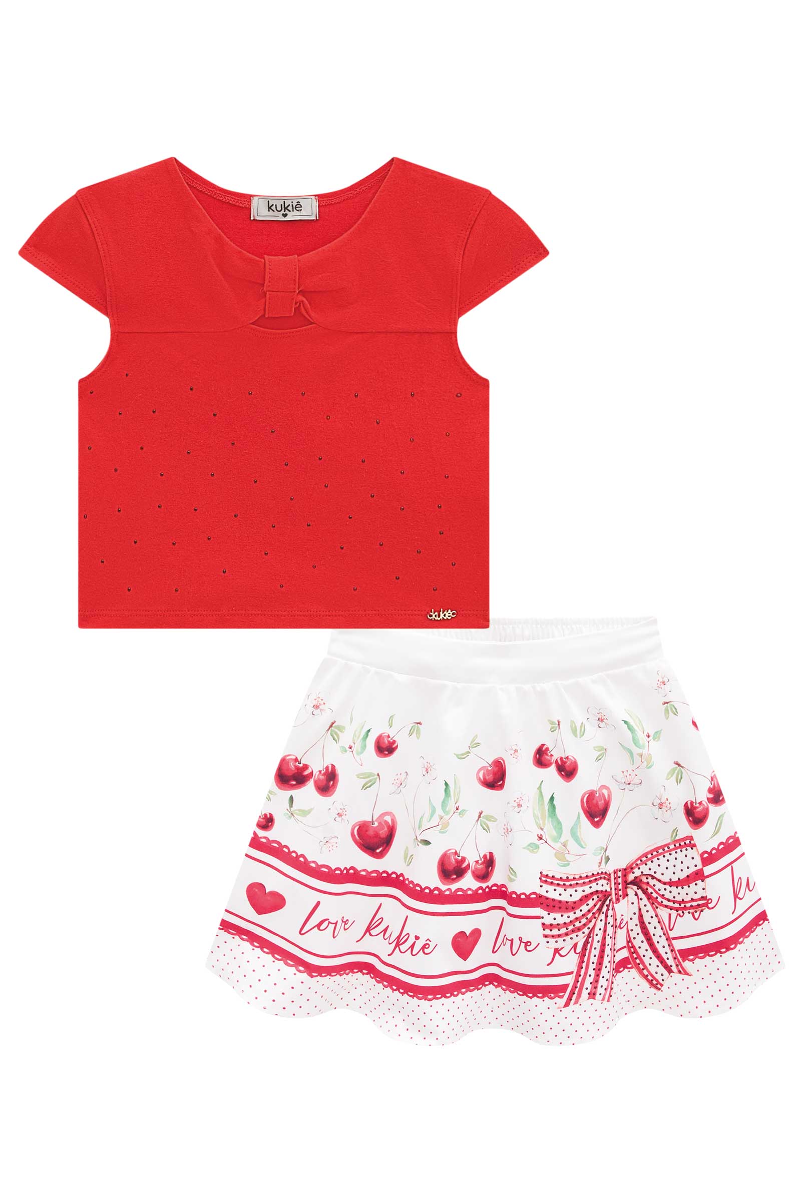 Conjunto Infantil Kukie Verão Com Saia e Blusa Cerejinha