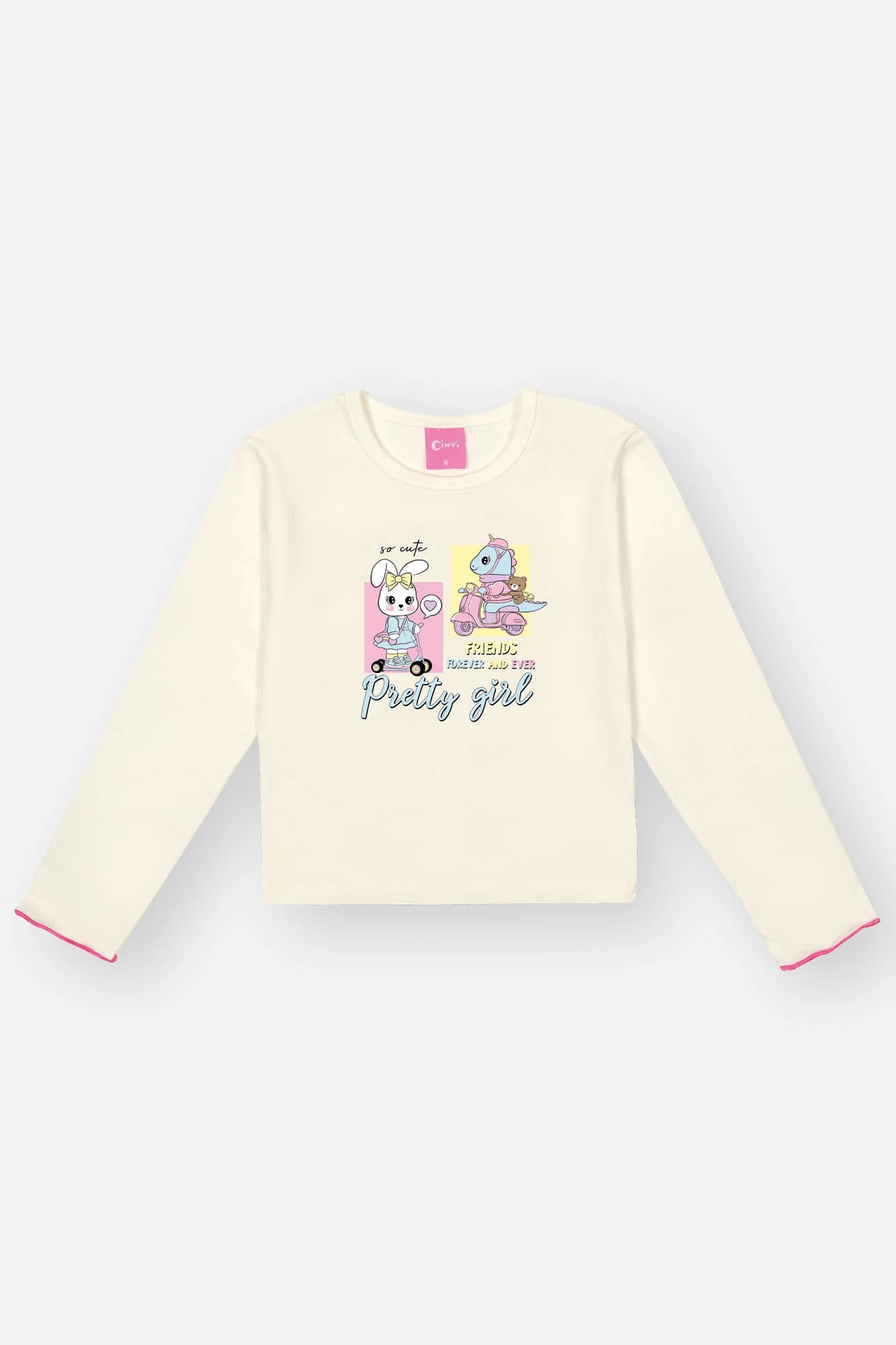 Conjunto Infantil Cinti Shorts Saia e Blusa Manga Longa com Colete Rosa Floral
