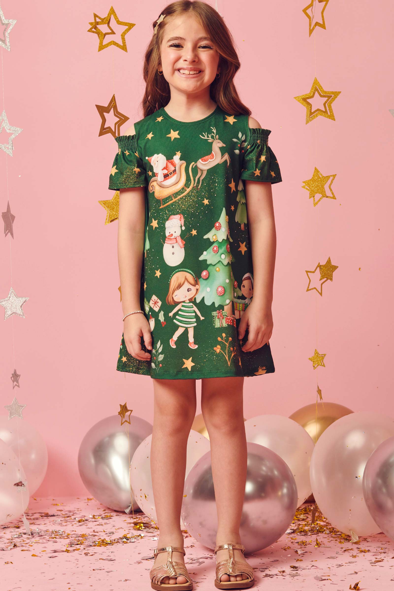 Vestido Infantil Kukie Verão Verde Natal