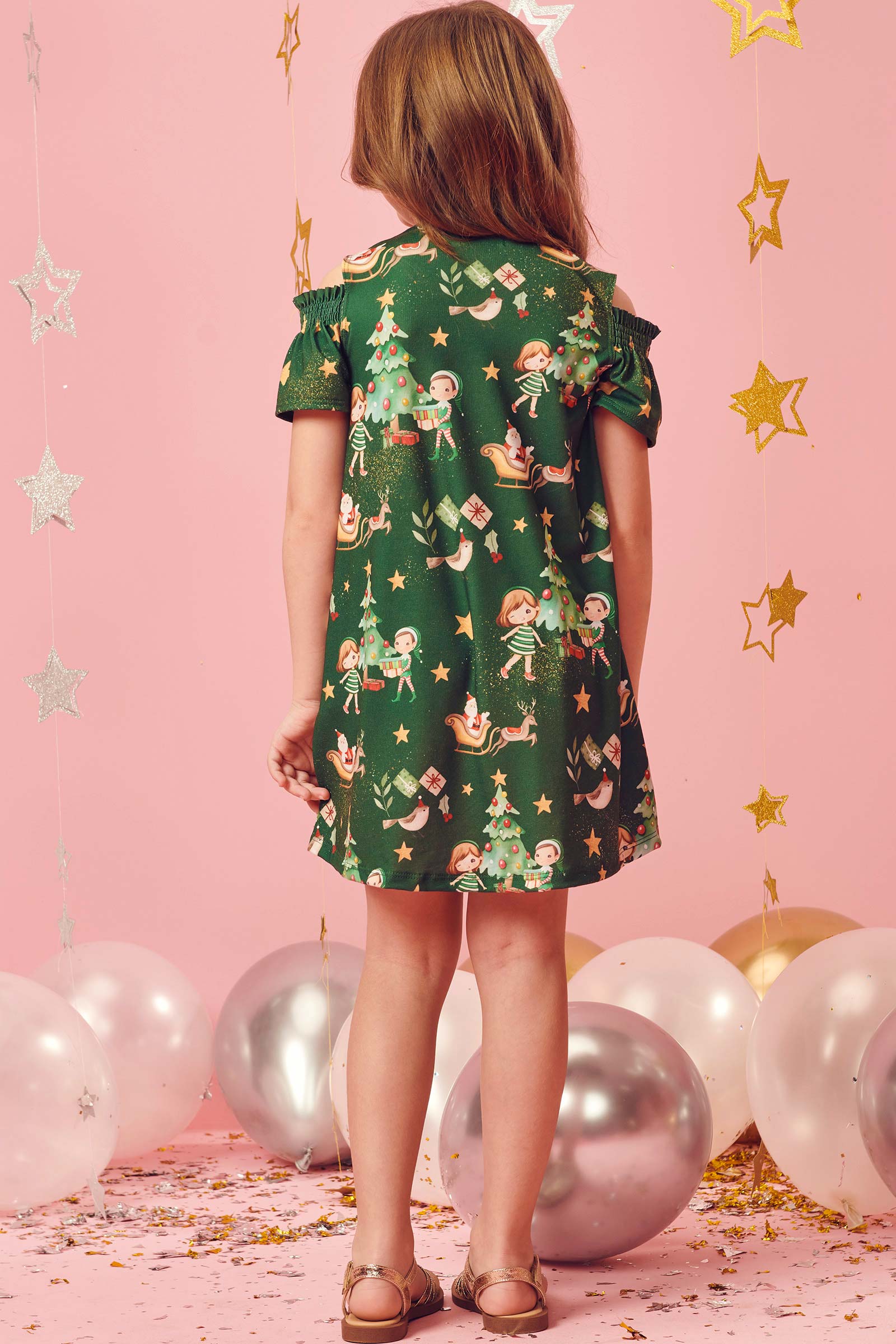 Vestido Infantil Kukie Verão Verde Natal