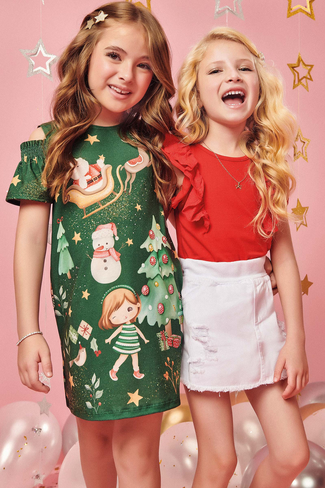 Vestido Infantil Kukie Verão Verde Natal