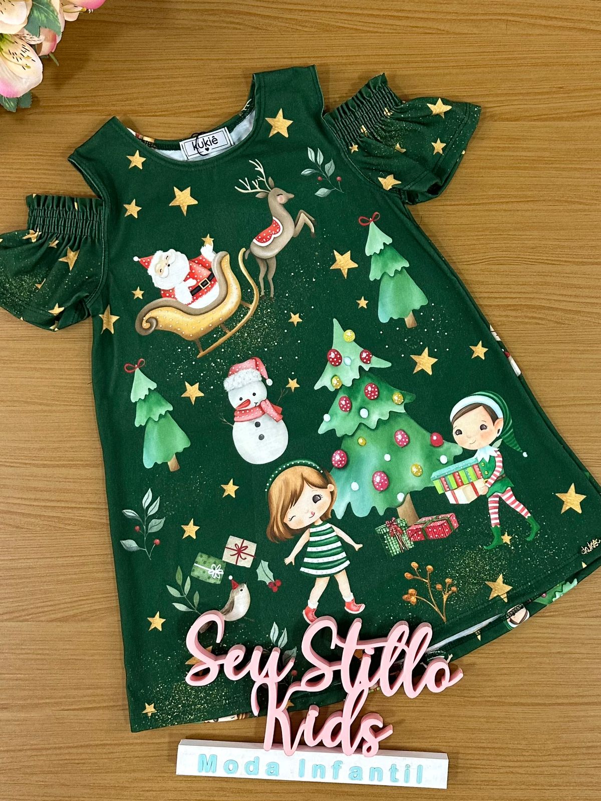 Vestido Infantil Kukie Verão Verde Natal
