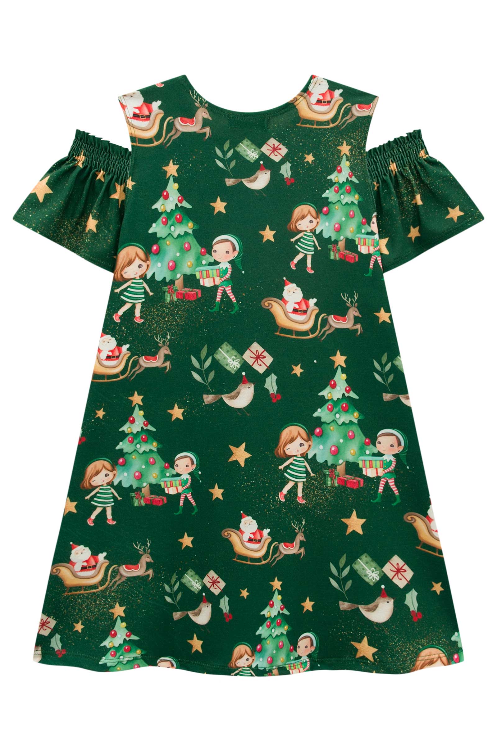 Vestido Infantil Kukie Verão Verde Natal