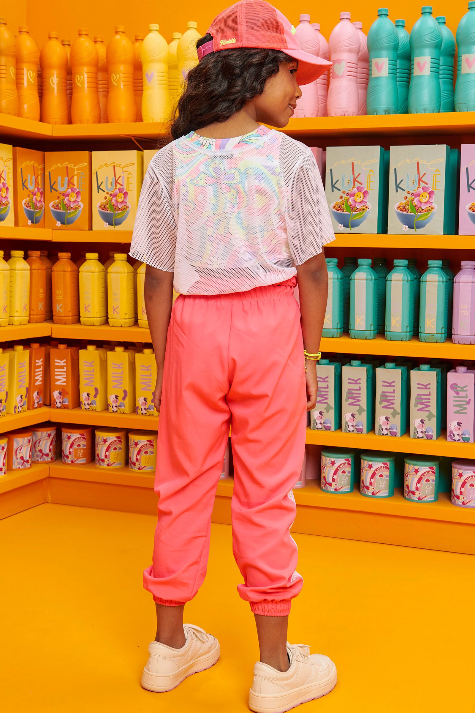 Conjunto Infantil Kukie Verão Com Sobreposição em Tela Top e Calça Neon