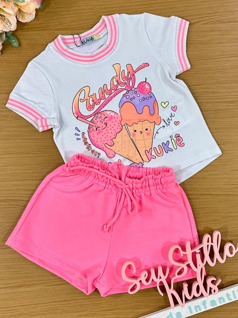 Conjunto Infantil Kukie Verão Com Shorts e Blusa Sorvetinho