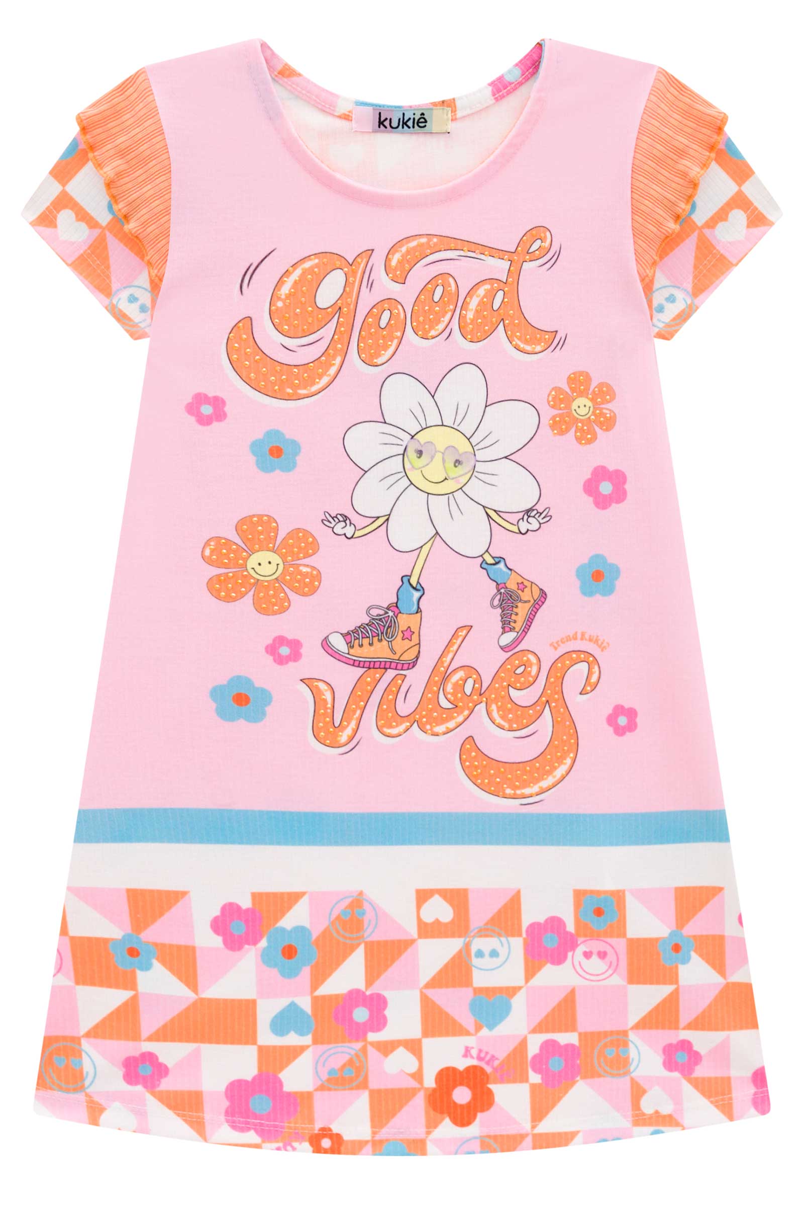 Vestido Infantil Kukie Verão Rosa Good Vibes Margarida