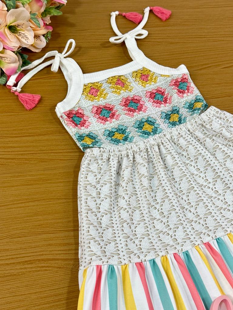 Vestido Infantil Kukie Verão Crochê 3D