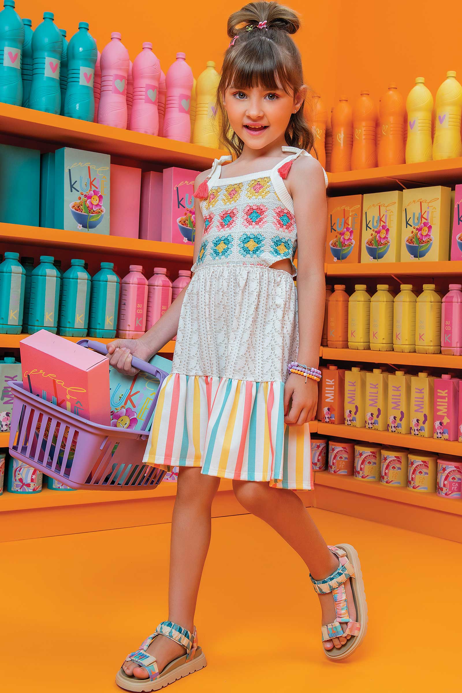 Vestido Infantil Kukie Verão Crochê 3D