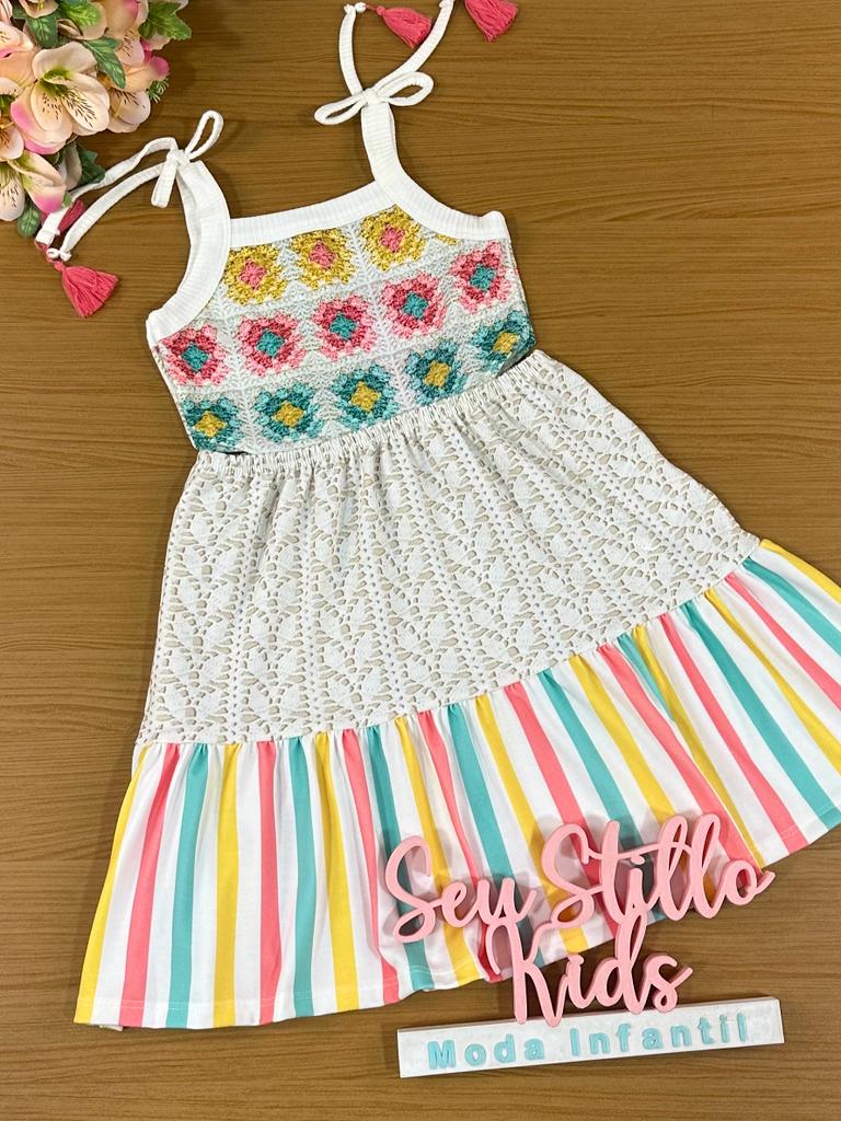 Vestido Infantil Kukie Verão Crochê 3D