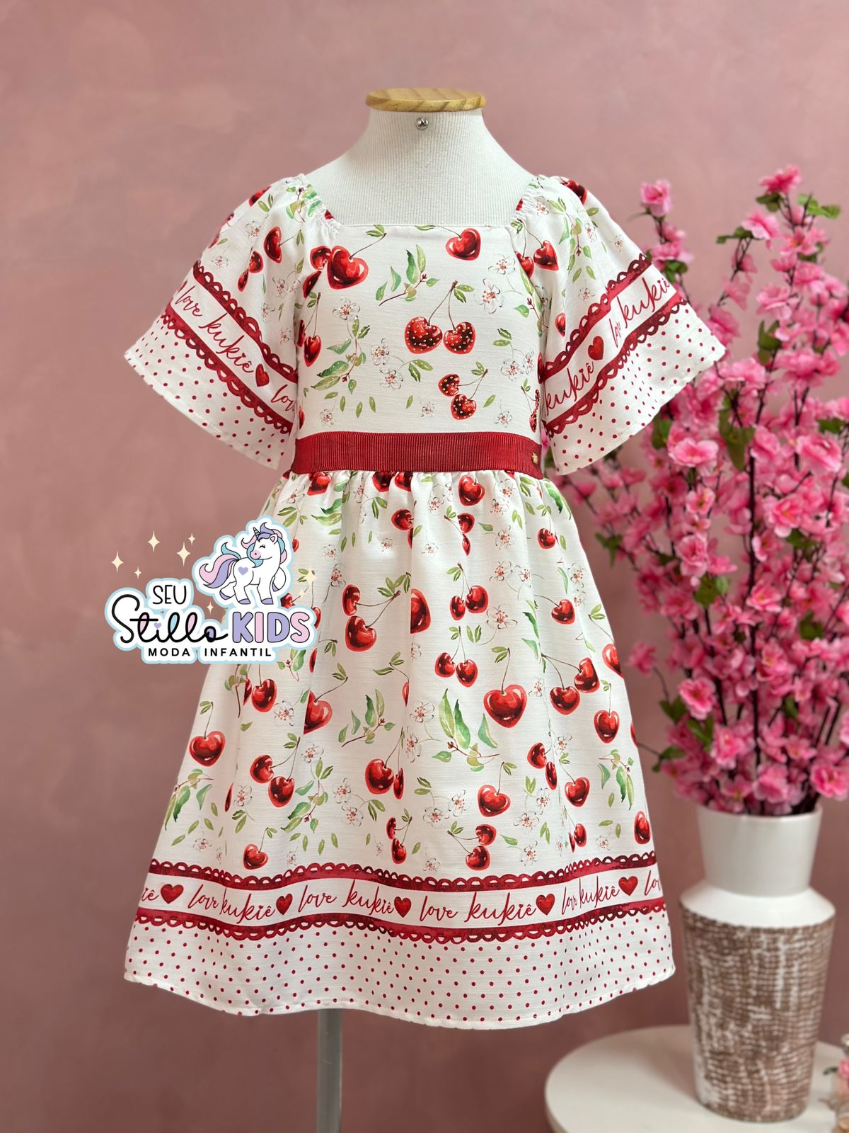 Vestido Infantil Kukie Verão Cereja