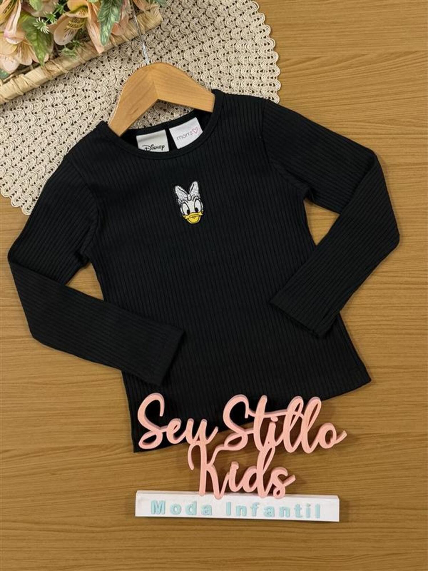 Blusa Infantil Momi Inverno Manga Longa Preta Daisy Disney