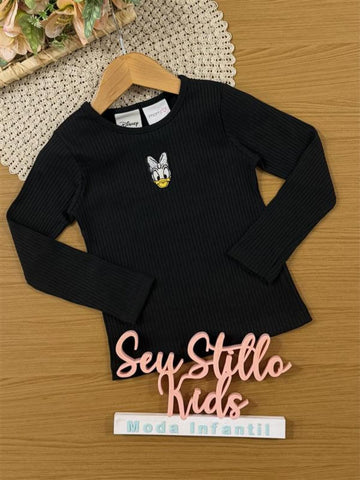 Blusa Infantil Momi Inverno Manga Longa Preta Daisy Disney