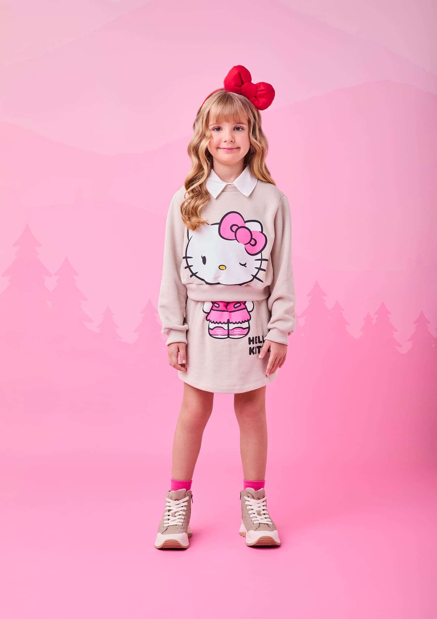 Conjunto Infantil Momi Inverno Short Saia e Casaco Bege Hello Kitty